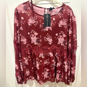 Curations BNWT Cranberry Maroon Red Boho Blouse Top Size LARGE